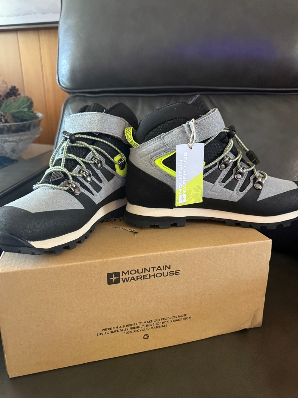 Mountain Warehouse Kids Hiking Boots in Gray, Black & Lime